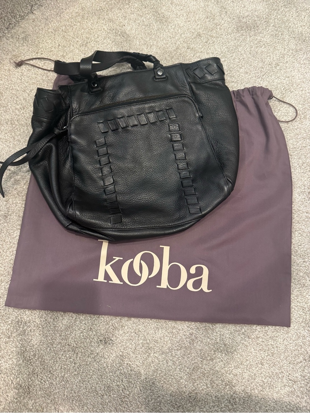 Kooba Black Leather Woven Accent Tote